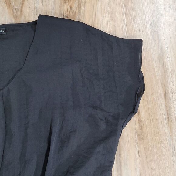 🔺️ANA Black Crinkled Semi Sheer Vneck Short Sleeve Top Small - Picture 4 of 9